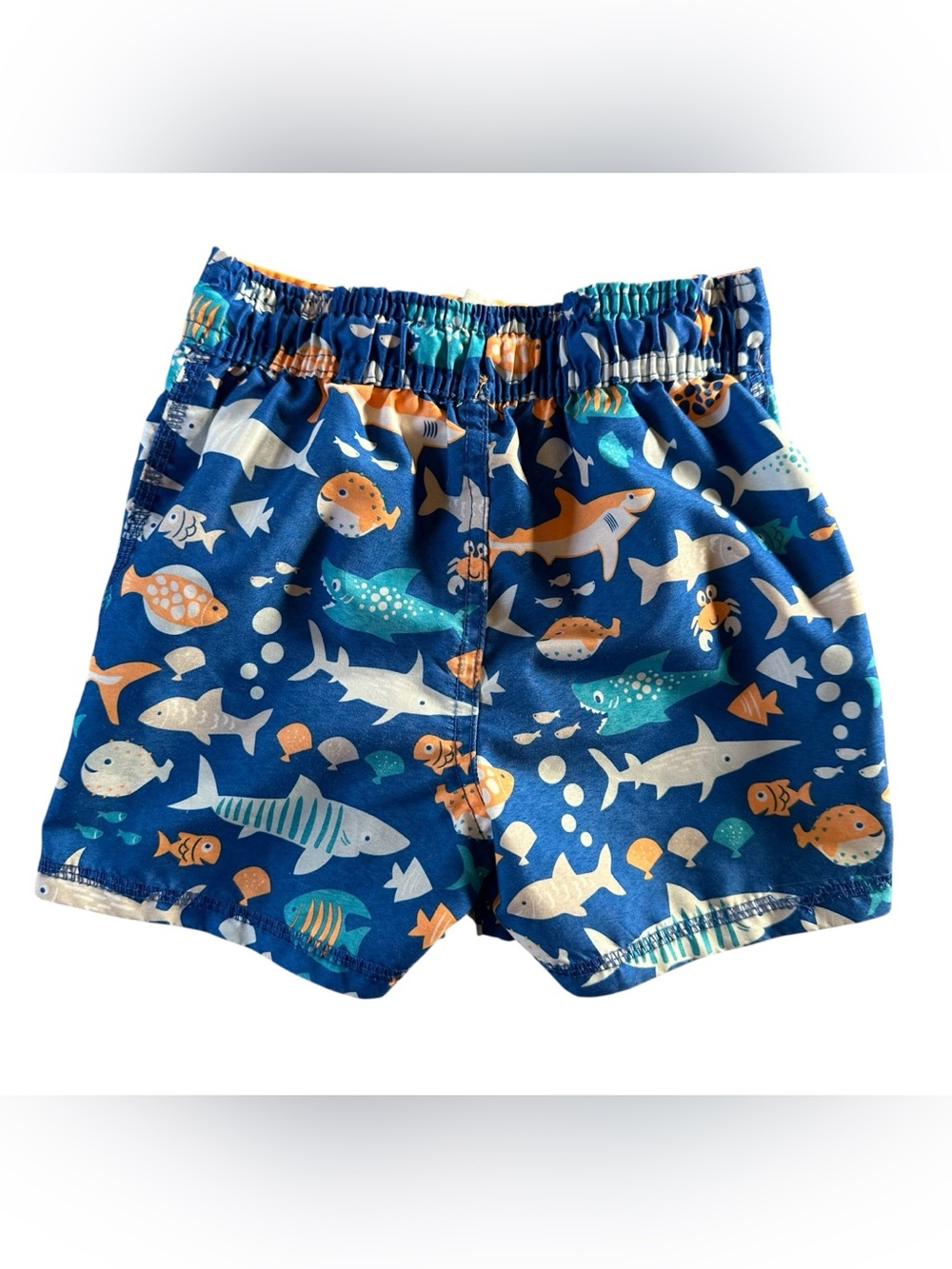 Mick Mack Navy Kids Swim Trunks with Orange Sea Creature Accents 18 Mos - Picture 5 of 7